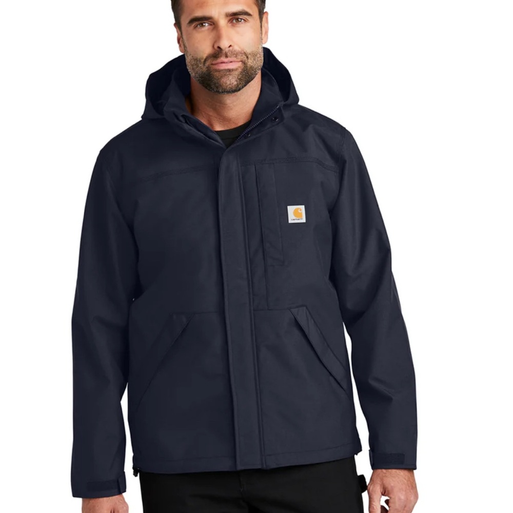 Carhartt Blue Raincoat Durable Hooded Design